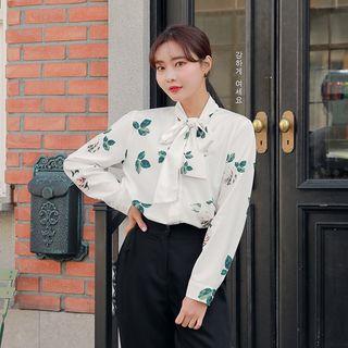 Scarf-neck Foliage Crepe Blouse