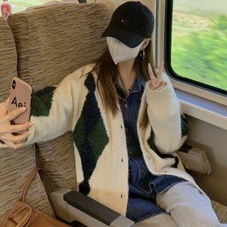 Long-sleeve Argyle Cardigan / Denim Shirt