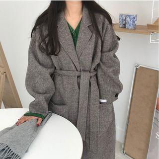 Tie-waist Single-breasted Midi Jacket