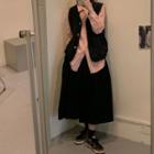 Plain Shirt / Button-up Vest / Midi A-line Skirt