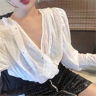 Asymmetric Off-shoulder Sequined Chiffon Top Ivory - One Size