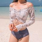 Off-shoulder Printed Drawstring Bikini