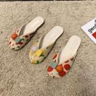 Fruit Print Beaded Flat Mules