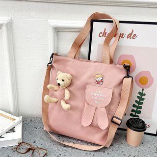 Bear Detail Lettering Tote Bag