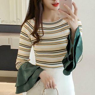 Bell Stripe Long-sleeve Knit Sweater