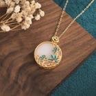 Lotus Faux Gemstone Pendant Alloy Necklace Cp177 - Gold & White - One Size