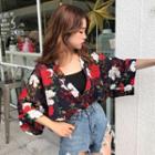 Floral Print V-neck Chiffon Blouse + Padded Camisole