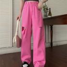 Short-sleeve V-neck Crop Polo Shirt / Distressed Wide Leg Pants