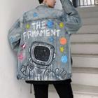 Astronaut Print Oversized Denim Jacket