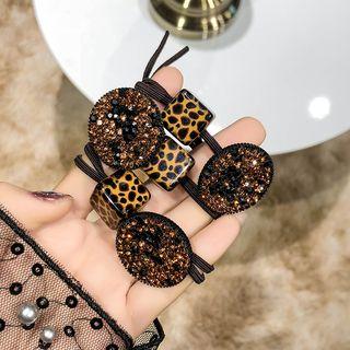 Leopard Print Cube Rhinestone Disc Hair Tie As Shown In Figure - One Size