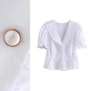 Frilled Collar Short-sleeve Shirt