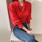 Notch-collar Dotted Wrap Blouse