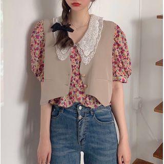 Short-sleeve Floral Blouse / Vest