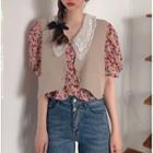 Short-sleeve Floral Blouse / Vest