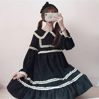Lace-trim Long-sleeve A-line Dress