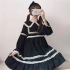 Lace-trim Long-sleeve A-line Dress