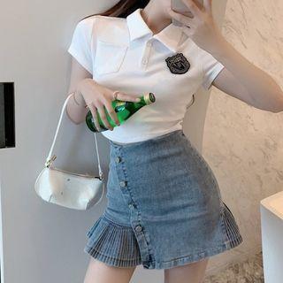 Short-sleeve Polo Shirt / Denim Skirt