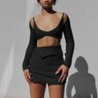 Set: Long-sleeve Shrug + Bralette + Mini Fitted Skirt
