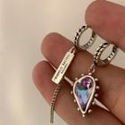 Asymmetrical Rhinestone Heart Drop Earring Ed1697 - 1 Pair - Silver & Purple - One Size