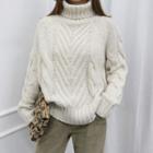 Turtle-neck Cable-knit Oversized Sweater