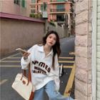 Printed Letter Button-up Oversize Sweatshirt White - One Size