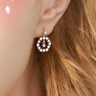 925 Sterling Silver Rhinestone Star Hoop Earring As Shown In Figure - One Size