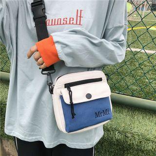 Canvas Color Block Letter Embroidered Crossbody Bag