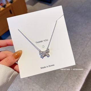 Bow Rhinestone Pendant Necklace X264 - Silver - One Size