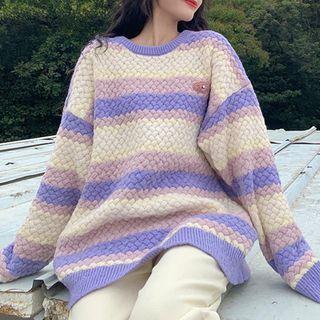 Linen Flower Striped Knit Top