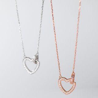 Heart Rhinestone Pendant Sterling Silver Choker