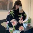 Floral Pattern Sweater Black - One Size