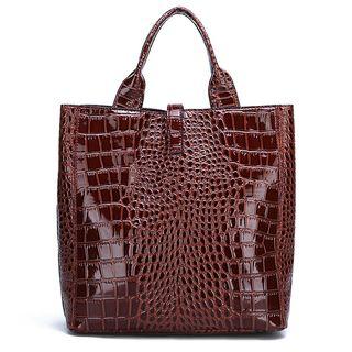 Set: Croc Print Tote Bag + Crossbody Bag + Pouch
