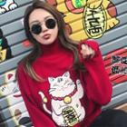 Turtleneck Cat Jacquard Sweater