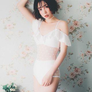 Polka Dot Cold Shoulder Swimsuit
