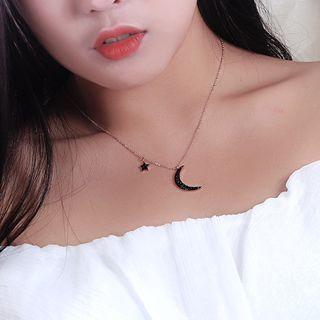 Stainless Steel Moon & Star Pendant Necklace 1465 - Rose Gold - One Size