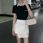 Short-sleeve Two Tone Polo Shirt / Mini Wrap Skirt