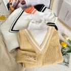 Ruffled High-neck Mock Two-piece Knit Top