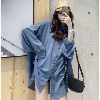 Oversize Bubble-sleeved Plain Shirt