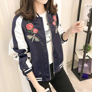 Embroidered Contrast-color Zip Jacket