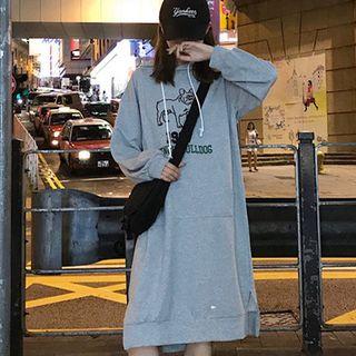 Dog Embroidered Midi Hoodie Dress
