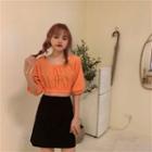 Elbow-sleeve Crinkled Crop Top
