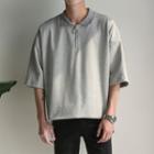 Zip Placket Elbow-sleeve Polo Shirt