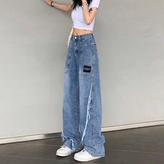 Low Waist Fringed Wide Leg Jeans