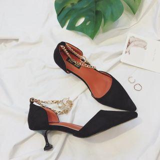 Chain Strap Pointy Toe Kitten Heels