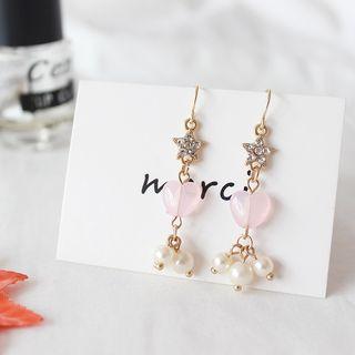 Faux Pearl Crystal Heart Dangle Earring