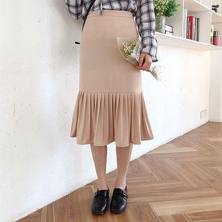 Plain Pleated Hem Midi Skirt