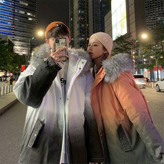 Couple Matching Gradient Hooded Padded Coat
