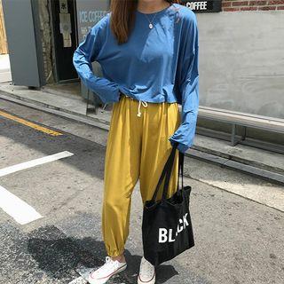 Cropped Long-sleeve T-shirt / Drawstring Pants