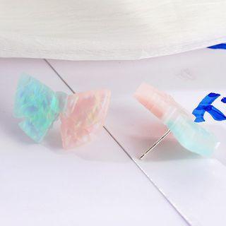 Bow Alloy Earring Stud Earring - 1 Pair - S925 Silver Stud - Blue & Pink - One Size