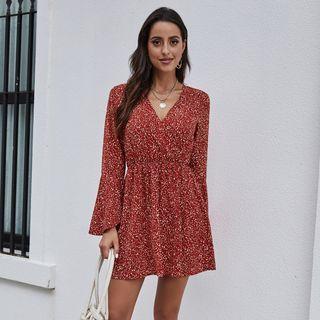 Flare Sleeve Floral Print Mini A-line Dress